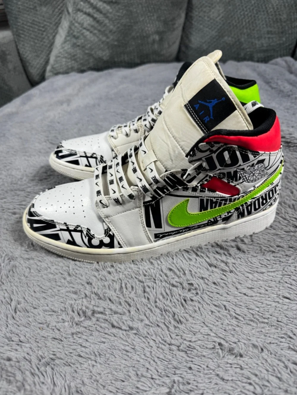 Jordan Air Jordan 1 Mid Shoes Men's 12 Multicolor All-Over Basketball 554724-119
